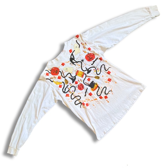 Vintage 80s Halloween Hand-Painted Long Sleeve Tee Made in USA, Med / Sm - Picture 2 of 12